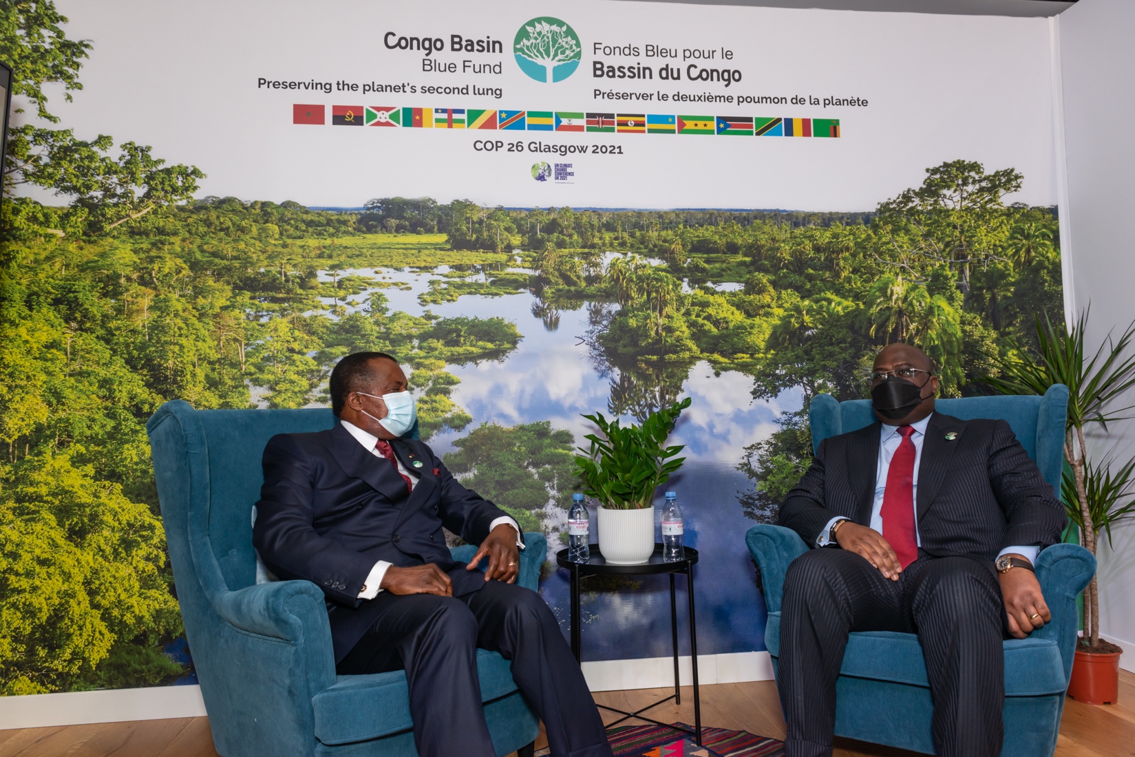 COP26 : Les présidents Sassou Nguesso et Tshisekedi sur le Pavillon de la Commission Climat du Bassin du Congo pour présentation de la structuration du Fonds Bleu