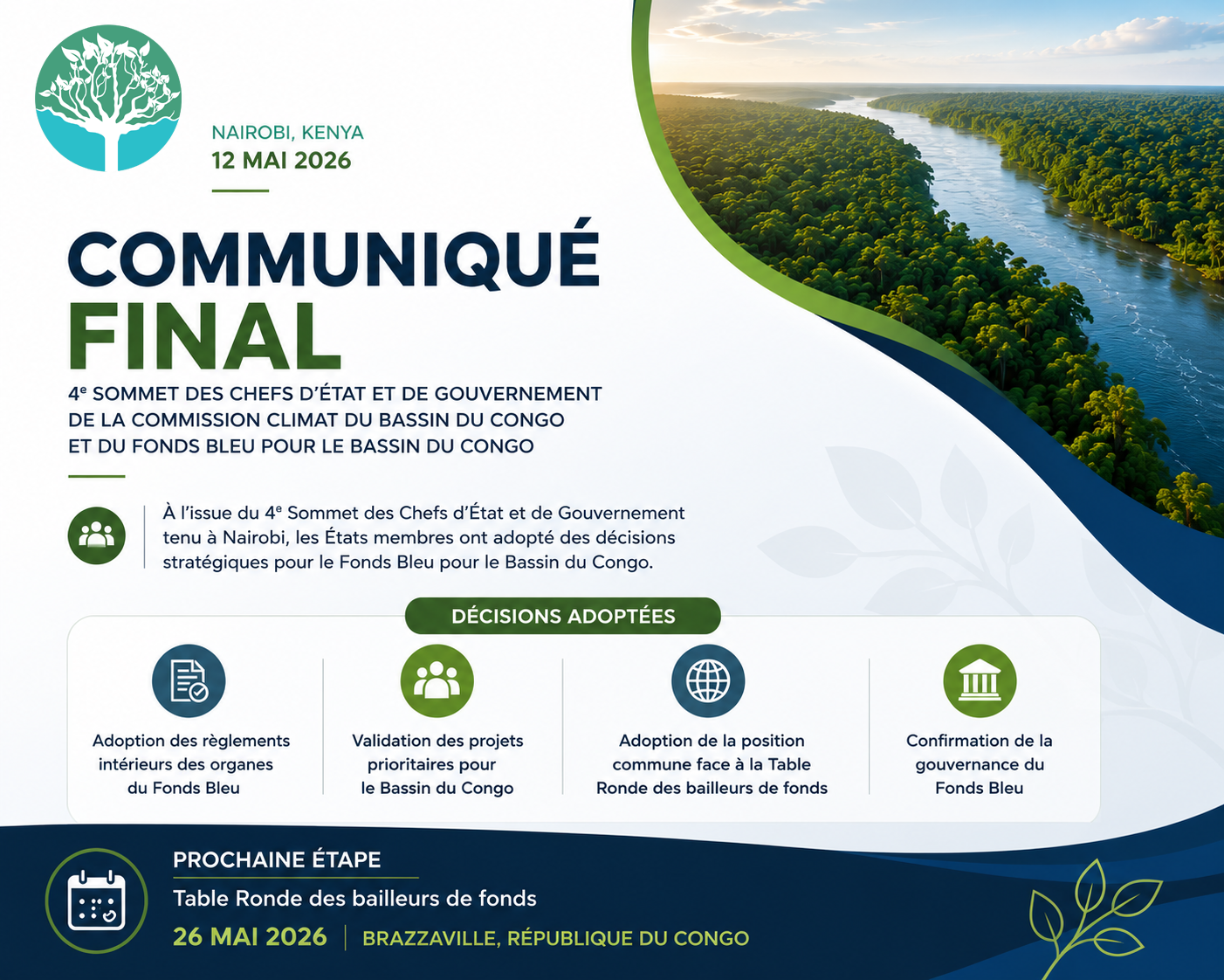 Nairobi 2026 : les États membres officialisent les décisions stratégiques du Fonds Bleu pour le Bassin du Congo